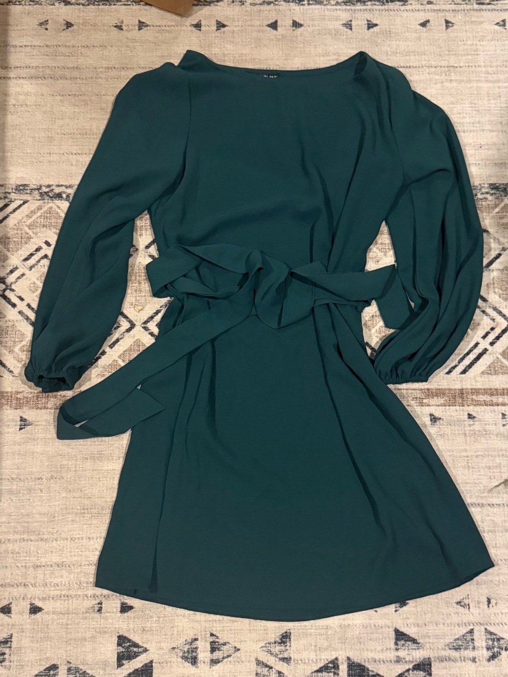 SHEIN Dark Teal Long Sleeve Tie-Waist Dress